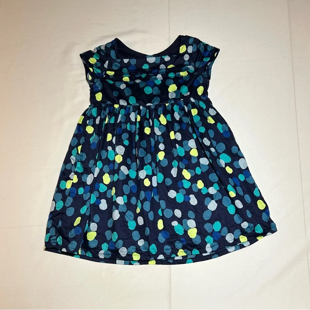 Gymboree Girls 2T Navy Blue Yellow Dot Short Sleeve Lined Cotton Dress